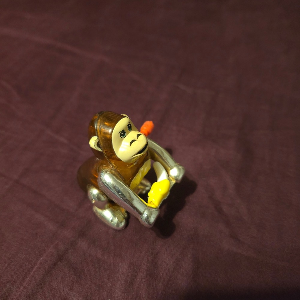 Tomy Wind Up Gorilla Monkey 2010 Figure Toy Brown Silver Banana Action Animal